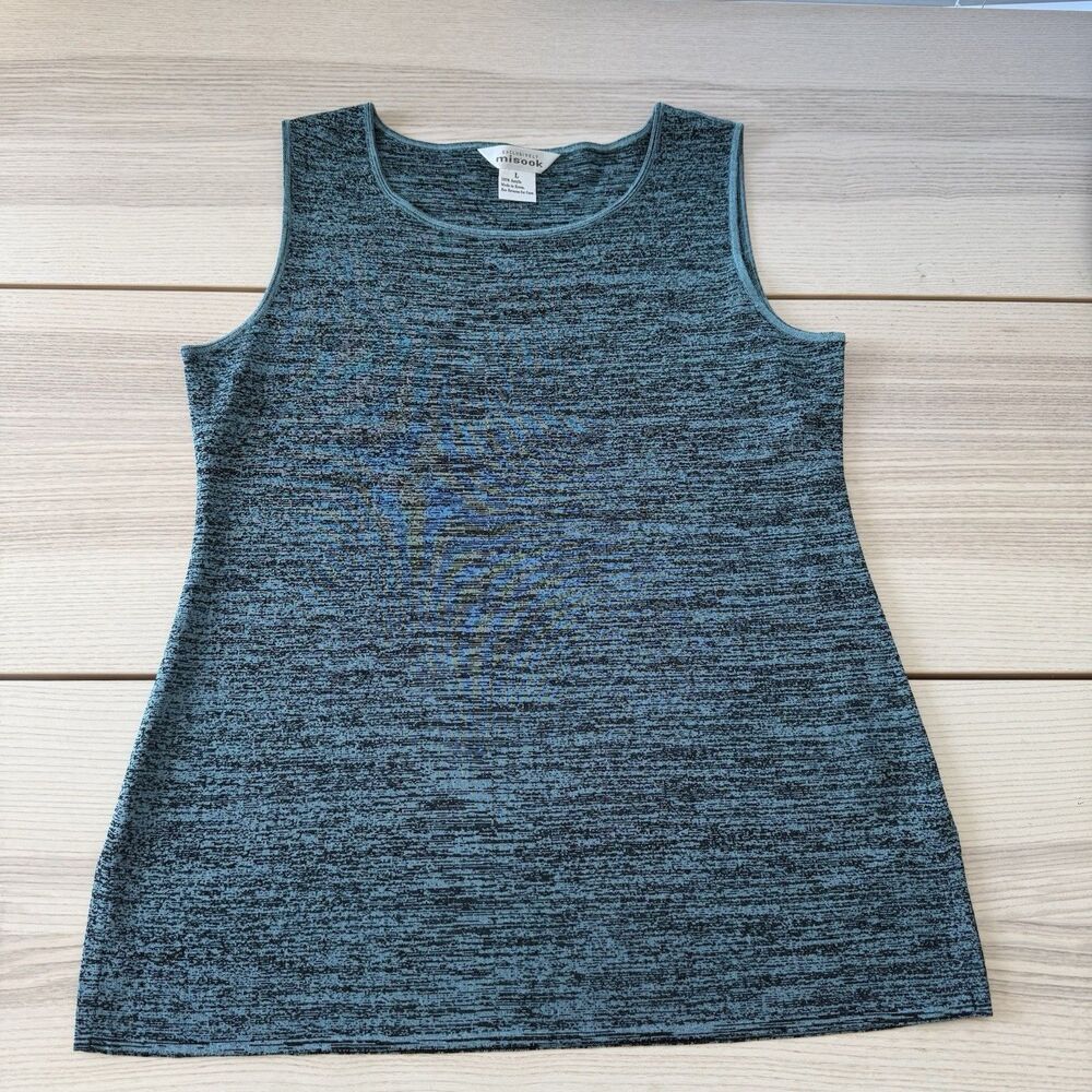 Exclusively Misook Sleeveless Ribbed Knit Tank Womens Large BLUE Mock Neck
